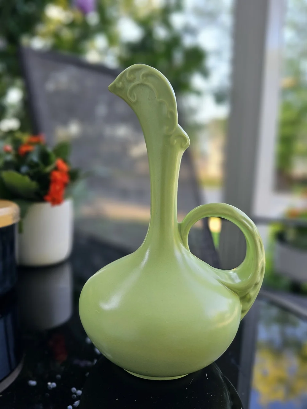 Vintage Niloak Pottery Rooster Ewer Pitcher Vase Matte Chartreuse Green MCM
